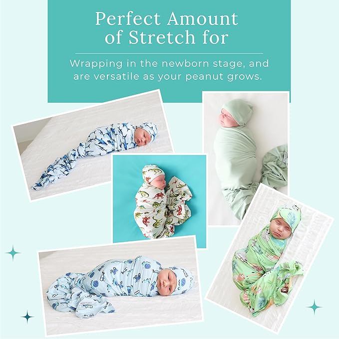 Posh Peanut Swaddle Blanket & Headband Set – Viscose from Bamboo Stretchy Baby Swaddle for Newborn Girls, Receiving Blanket or Nursing Cover