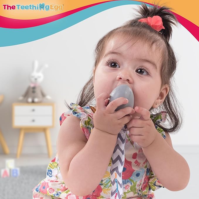 The Teething Egg Baby Teether – Freezable Teething Toy for Babies 3–6 Months up to 18 Months – Made in USA, Food-Grade TPE, Gray