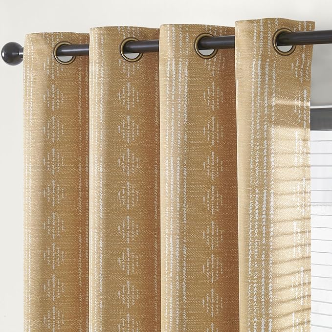 jinchan 95% Blackout Boho Curtains 63 Inch Length for Bedroom Mustard Yellow Geometric Printed Grommet Top Room Darkening Thermal Insulated Window Drapes 2 Panels