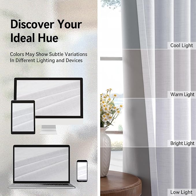 100% Blackout Shield Linen Blackout Curtains for Bedroom, Bright White Grommet Curtains for Living Room, Thermal Insulated Room Darkening Drapes for Nursery, Boho Home Decor, 50" W x 96" L, 2 Panels