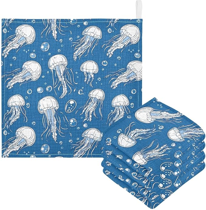 vvfelixl Jellyfish Bubbles Baby Burp Cloths Baby Muslin Washcloths for Boys Girls Cotton Babys Face Towel for Newborn Infants Soft and Absorbent 11.8 X 11.8 in, 5 Pack