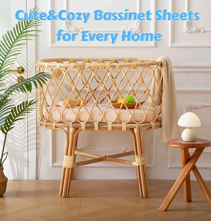 SDY Jersey Bassinet Sheets for Baby Girls,32 "x 16 "x 4",2 Pack,Pink Bunny Easter Day Style Standard Oval/Retangle Bassinet Mattress Sheets for Toddler,Super Soft Breathable