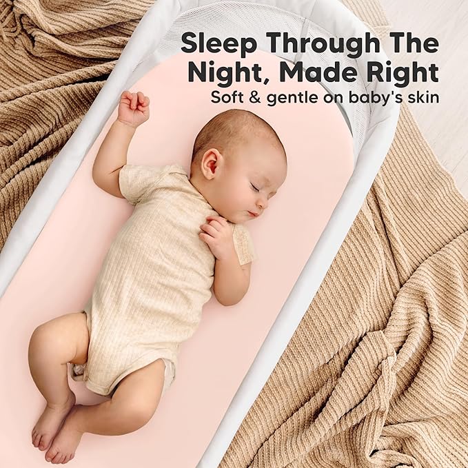 2-pk Waterproof Bassinet Sheets Girls, Boys, Cotton - 33x17 Universal Bassinet Mattress Pad Protector Cover, Compatible with Graco, Baby Delight, Chicco, Halo Bassinest Swivel Sleeper Fitted (Cameo)
