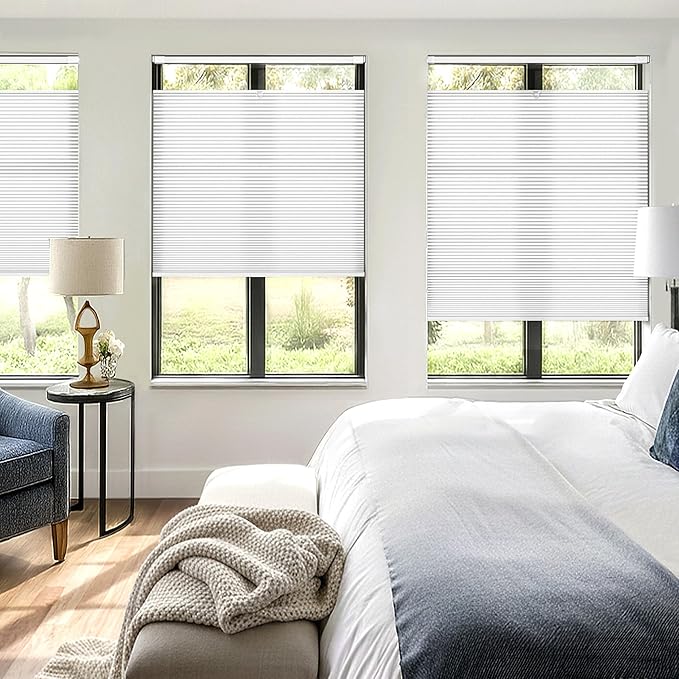 Lazblinds Upgraded Top Down Bottom Up (TDBU) Honeycomb Blinds, No Drill No Tools Easy Install Cordless Cellular Shades for Windows 36" W x 72" H, White - Light Filtering