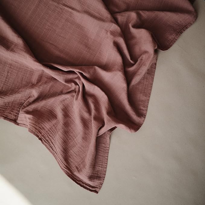 mushie Muslin Baby Swaddle Blanket | 100% Organic Cotton (Cedar)