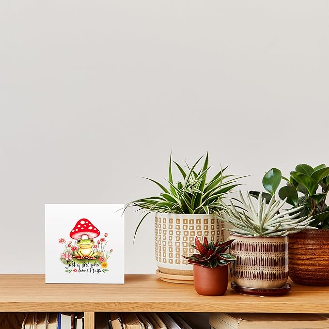 Frog Decor Wooden Box Sign Decorative, Home Room Desk Decorations For Teens Teenage Girls Age 8-12, Frog Lovers Themed Gifts Stuff Accessories Things Merchandise Items!