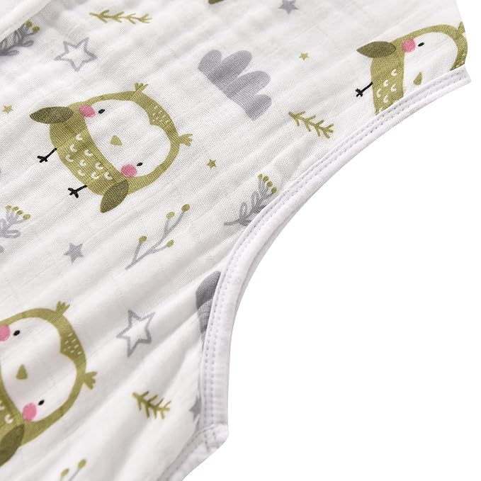 TADO MUSLIN Toddler Sleep Sack 2-4T, 0.5 TOG Lightweight Wearable Blanket, 100% Organic Cotton Muslin, Sleeveless, 2-Way YKK Zipper, OEKO-TEX Certified, Owl
