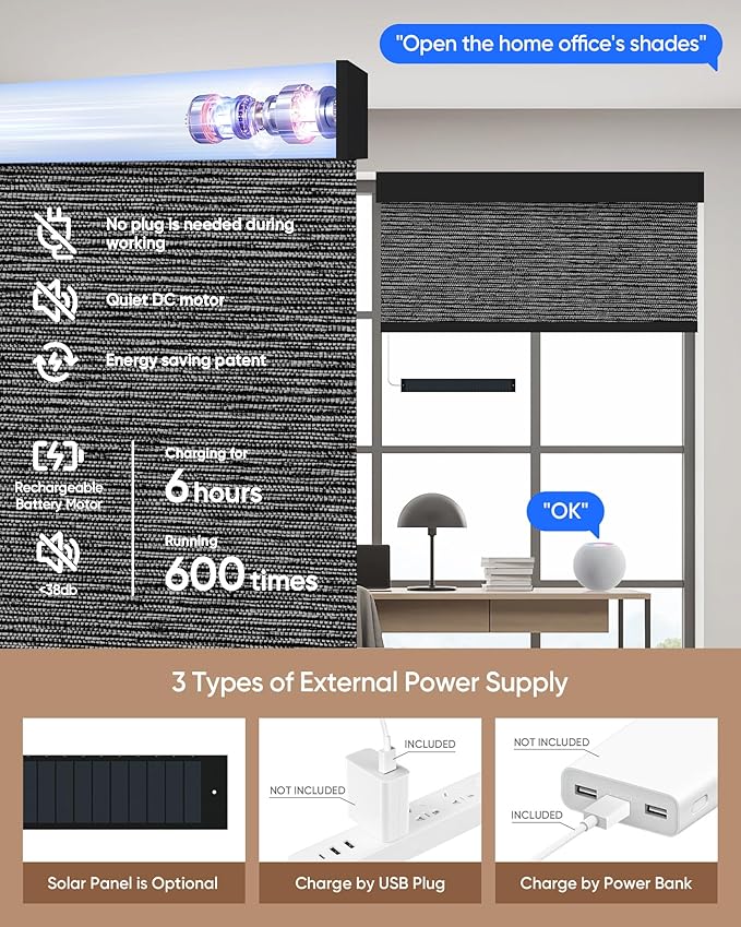 Kincmo Motorized Blinds with Remote,100% Blackout Motorized Roller Shades Work with Apple Homekit,Alexa,Google, Custom Electric Blinds with App,Voice Control (Eclipse Anchor Grey)