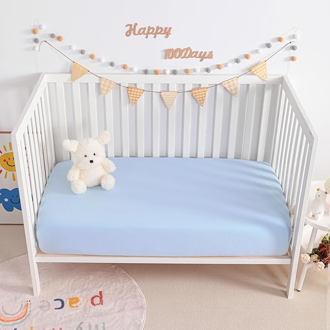 NTBAY 2 Pack Muslin Cotton Mini Crib Sheets, Soft and Breathable Double Layer 24x38 Baby Crib Sheets for Mini Crib and Toddler Mattresses, Boys, Girls, Unisex, Aqua, 24x38 Inches