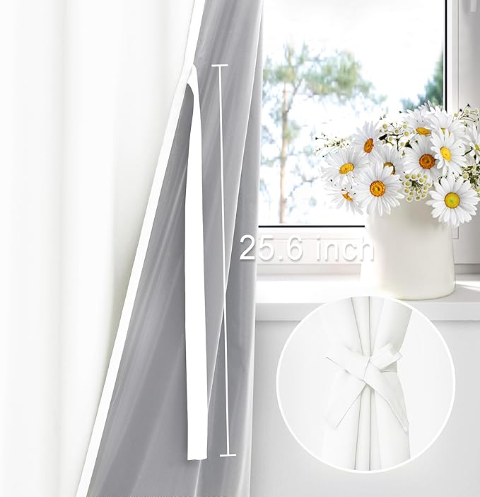 XWZO 100% Blackout Curtains with Tiebacks- Heat and Full Light Blocking Drapes with Black Liner for Bedroom/Laundry Room, Rod Pocket & Back Tab Window Panels, Ivory, W52 x L72, Set of 2