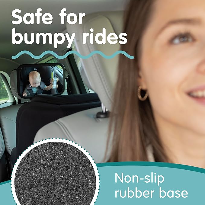 Onco Baby Car Mirror Rear Facing - Double Award-Winning Convex Car Mirror for Baby, 100% Shatterproof & Shakeproof with 360° Rotation, Newborn Essentials (9.6 x 6.9 in)