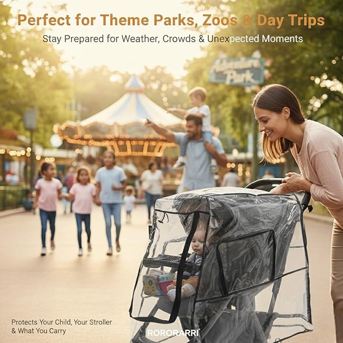 Large Stroller Sunshade & Rain Cover-Protect Your Baby Stroller from Sun, Rain, Wind, Dust-Built in Mosquito Netting-Universal Weather Shield for Baby Carriage