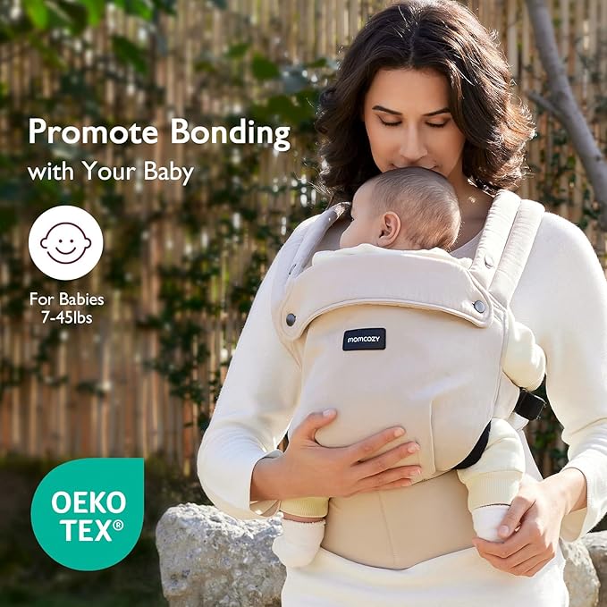 Momcozy Baby Carrier - Ergonomic, Cozy and Lightweight Carrier for 7-45lbs, Effortless to Put On, Ideal for Hands-Free Parenting, Enhanced Lumbar Support, Purehug for Infant to Toddler, Khaki