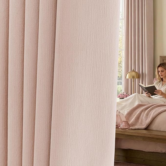 jinchan Chenille Blackout Curtains 108 Inches Long Light Pink Thermal Insulated Curtains for Living Room Bedroom 2 Panels Triple Weave Noise Reducing Drapes Girls Room Curtains Back Tab 50x108 Inch