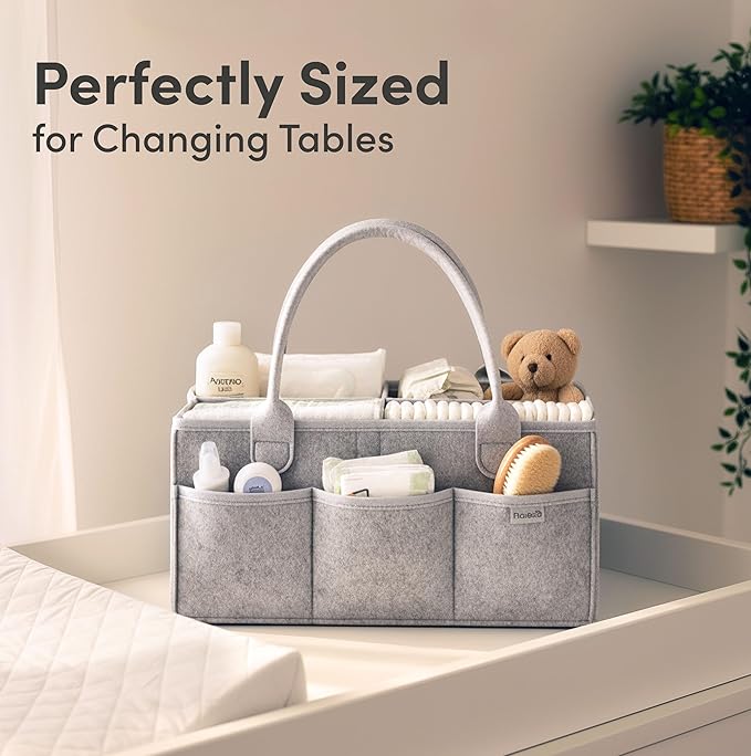 PUTSKA Baby Diaper Caddy Organizer - Nursery Storage Basket for Diaper Station, Baby Basket Shower Gift List and Registry Must-Have, Newborn Essentials, Nursery Decor for Boy or Girl - Grey, Large