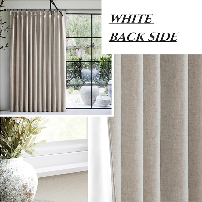 Custom Curtains 78 Inches Long for Bedroom Windows,Pinch Pleated Blackout Natural Linen Farmhouse Thermal Insulated Room Darkening Sliding Door Drapes with Hooks Thick Burlap W40"xL78"x2 Panels
