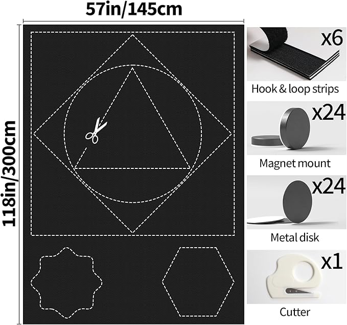 100% Blackout Window Cover, Portable Magnetic Black Out Curtains for Window, Black Out Shades No Drill Cuttable Blackout Blinds for Bedroom, RV, Nursery, Media Room, 118x57 inch