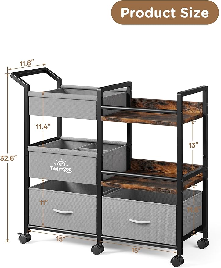 Baby Diaper Caddy Organizer, 3 Tier Rolling Storage Cart with Dividers and Drawers, Bedside Utility Cart for Nursery Essentials, Large Capacity Mobile Storage Cart for Crib, Bedroom