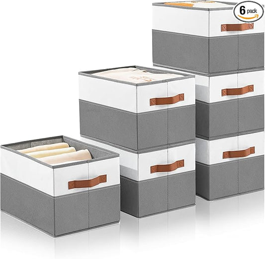 6 Pack Large Storage Bins with Handle,Storage Baskets for Shelves,Fabric Closet Organizer for Organizing Clothes Blanket,Collapsible Storage Bins,Sheet Organizers and Storage,14”x10”x9.5”