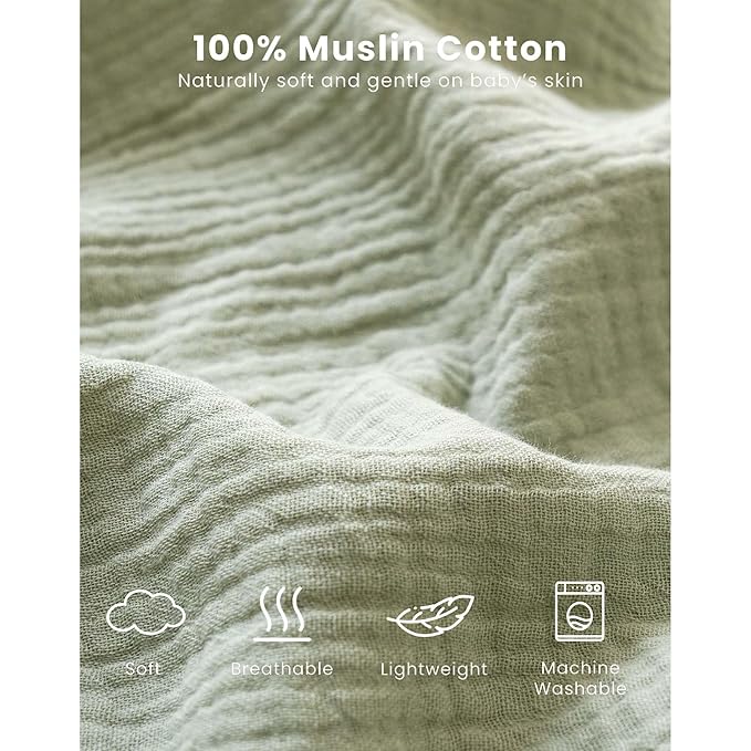 Konssy Muslin Baby Sleep Sack 12-18 Months 0.8 TOG, 2 Pack 100% Cotton Wearable Blanket for Babies, 2-Way Zipper Breathable Sleeping Sack Infant Toddler Essentials for Girls and Boys (Woodland,Sage)