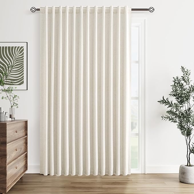 Guken Cream 100% Blackout Linen Curtains 100 Inch Wide by 90 Inch for Living Room Bedroom Back Tab Thermal Insulated Black Out 1 Drapes Room Darkening Window Curtains,1 Panel