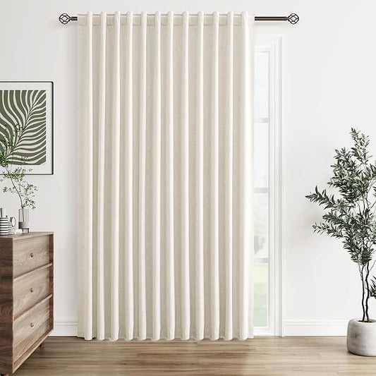 Guken Cream 100% Blackout Linen Curtains 100 Inch Wide by 90 Inch for Living Room Bedroom Back Tab Thermal Insulated Black Out 1 Drapes Room Darkening Window Curtains,1 Panel