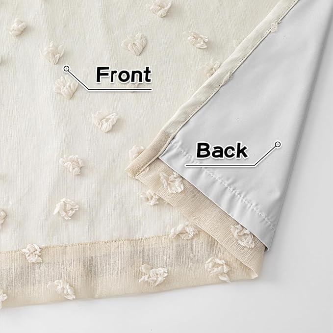 MYSKY HOME Beige Pom Pom Blackout Curtains for Girls Bedroom 63 Inch Long 100% Room Darkening Curtain for Kids Room 2 Panels Small Window Treatment Grommet 2 Layered Drapes Toddler 52W x 63L