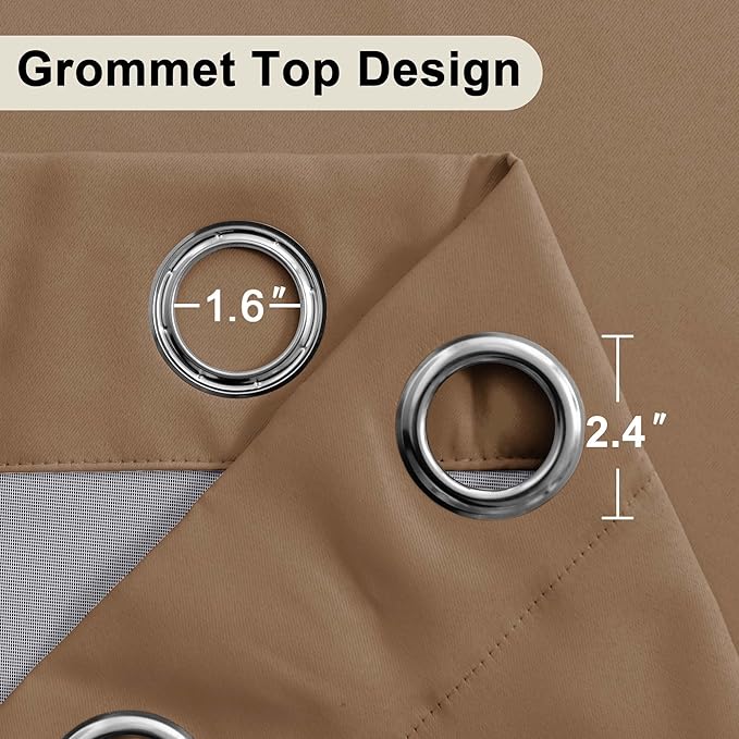 XWZO Complete Blackout Shades Window Curtain Panels with Tiebacks- Noise Reduction and Light Blocking Grommet Curtains with Black Liner for Studio, Basement, Cappuccino, W38 x L63, Set of 2 Panels