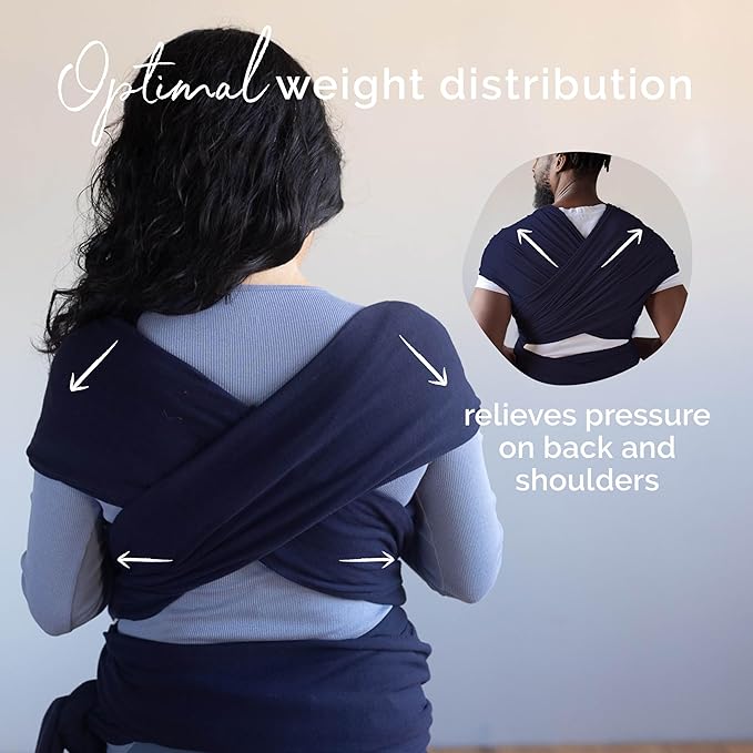 Boba Baby Wrap Carrier – Original Baby Sling Carrier for Newborns (7–35 lbs), Soft, Secure, Hands-Free & Ergonomic, Ideal for Comfortable Bonding, New Parents (Navy Blue)