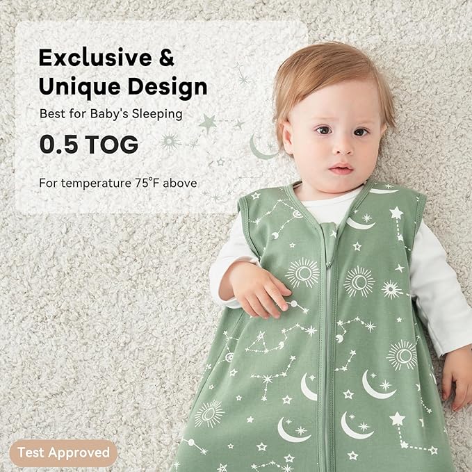 Unnivoll Baby Sleep Sack 18-24 Months 3 Pack 100% Cotton Lightweight 0.5 TOG Wearable Blanket Baby Sleep Bag with 2-Way Zipper for Infant Toddler