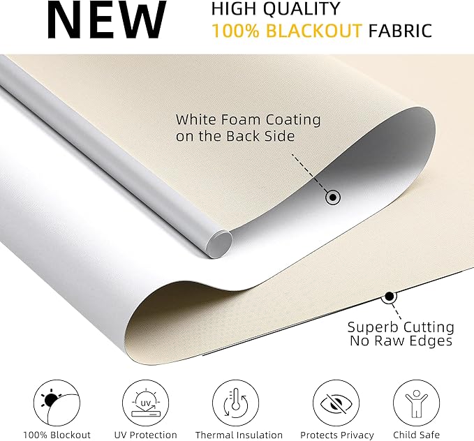ChrisDowa Cordless Free-Stop 100% Blackout Blinds for Windows, Roller Windows Shades with Thermal Insulated, UV Protection Fabric for Living Room, Office and Home. Easy to Install.Beige,28" W X 72" H