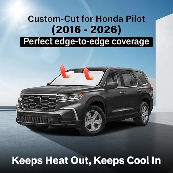 EcoNour Windshield Sun Shade Compatible for Honda Pilot 2016–2025 | Custom Fit SUV Front Window Sunshade | Foldable Heat & UV Reflective Sun Visor