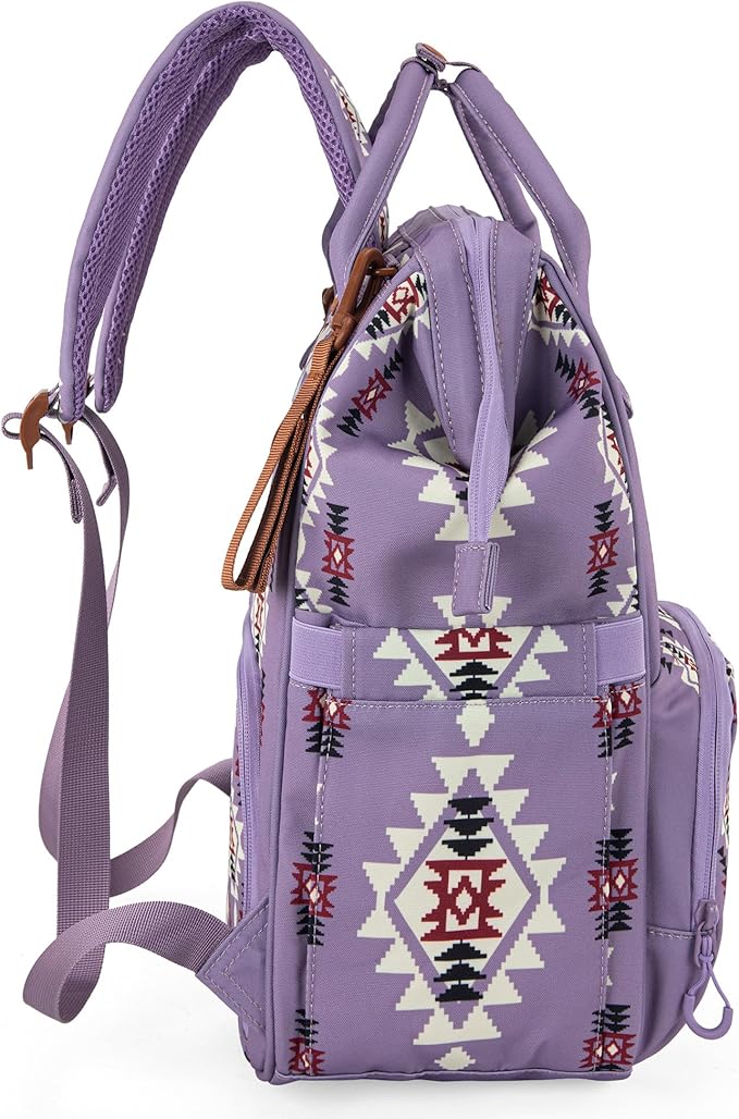 Montana West Wrangler Diaper Bag Backpack Aztec Travel Backpack Purses Western Multi-Function Baby Bags for Mom with Waterproof Insulated Pockets
