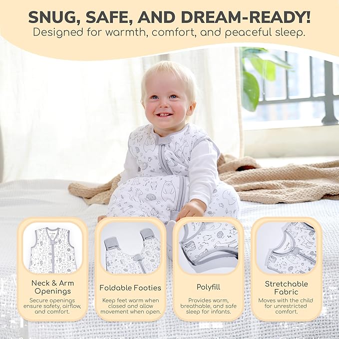 Mama Cheetah Toddler Sleep Sack with Feet, 6-18 Month, 2.5 TOG Organic Cotton Baby Sleeping Bag with Legs, Baby Wearable Blankets for Walkers w/ 2-Way Zipper, Baby Sleep Sack for Girls & Boys, Small