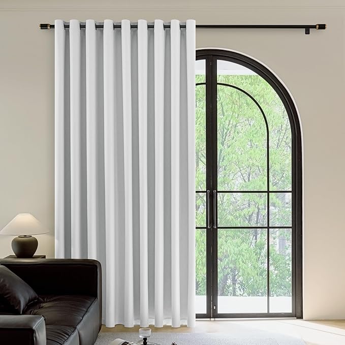 FMFUNCTEX 100% White Blackout Patio Sliding Glass Door Curtains 84 inch Length, Grommet Extra Wide Living Room Divider Curtains, Thermal Insulated Curtain Drapes for French Door/Bedroom 1 Panel