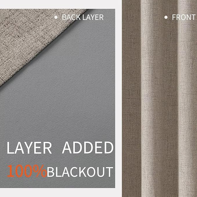 Joydeco Linen Black Out Curtains 72 Inch Long 2 Panels Set, Curtains 100% Blackout Room Darkening Drapes for Bedroom, Textured Drapes with Grommets for Living Room Windows