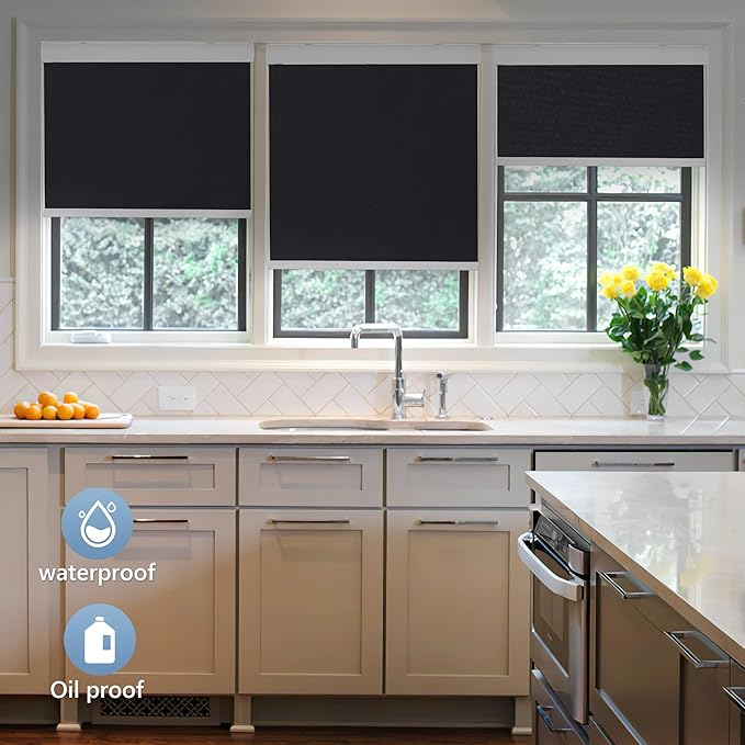 Allesin 100% Blackout Cordless Roller Shades for Windows, Free-Stop Shades, Thermal Insulated, UV Protection, Waterproof Fabric, Easy to Install for Home, Office, Bathroom (Black 39 x 72)