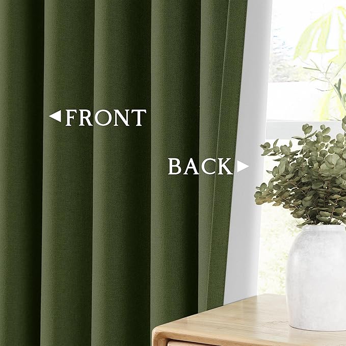 ChrisDowa 100% Blackout Olive Green Solid Curtains 45 Inches Long 2 Panels for Bedroom Living Room,Farmhouse Room Darkening Thermal Insulated Soundproof Grommet Top Window Treatment Drapes,52x45