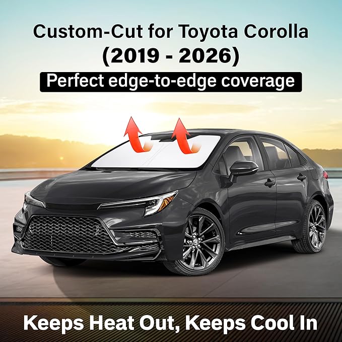 EcoNour Windshield Sun Shade Compatible for Toyota Corolla 2019–2026 | Sedan Front Window Sun Visor Protector | Foldable 4-Layer Sunshade | UV & Heat Blocking | Keeps Interior Cool & Protected