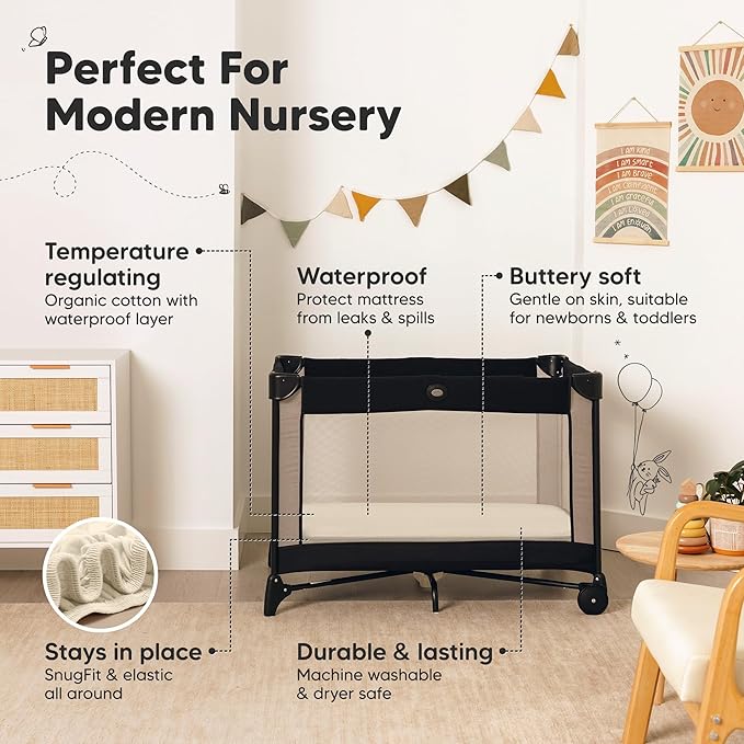 2 Pack and Play Sheets, Waterproof Mini Crib Sheets Fitted - 38x26 Organic Cotton Pack N Play Sheets for Graco Pack and Play Mattress, Playard Baby Crib Sheets, Neutral for Boy, Girl,Toddler(Maritime)