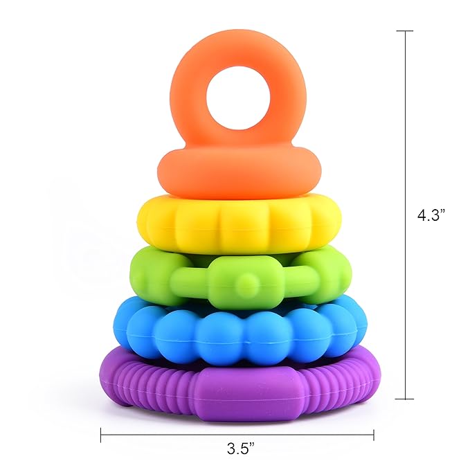 Stacking Baby Teether Toy - Sensory Silicone Teething Rings for Babies – Promote Motor Skills-Premium Food Grade Silicone Rainbow Colors - BPA Free