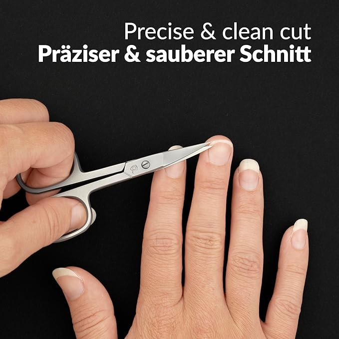 Solingen Nail Scissors Curved Blade – Precision Stainless Steel for Fingernails & Toenails, Manicure & Pedicure, Extra Sharp with Stylish Storage Case