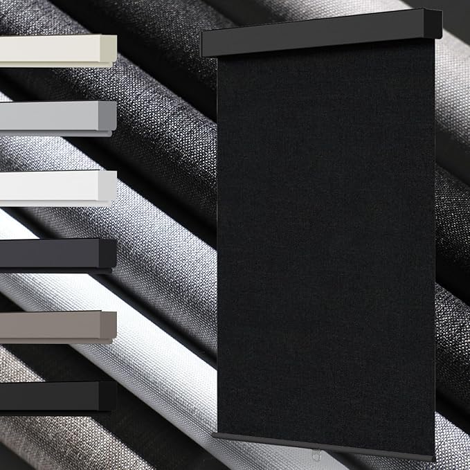 100% Blackout Roller Shades, Free-Stop Cordless Roller Blinds for Windows, Linen Fabric, Thermal Insulated Linen Fabric Window Shades UV Protection for Home, Door, Black62.5 W x 72" H