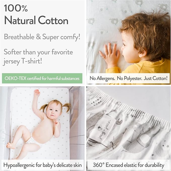 Cuddly Cubs Pack and Play Sheets Fitted – for Graco Pack n Play Playard – 2 Pack – Snuggly Soft Jersey Cotton Mini Crib Mattress Sheets Set for Baby Boy, Girl – Grey Polka Dots, Chevron