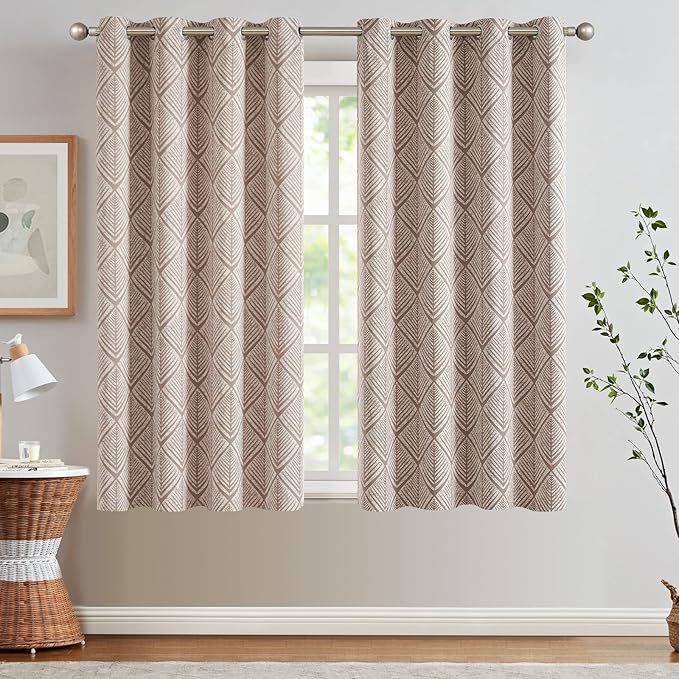 jinchan 80% Blackout Curtains for Bedroom, Geometric Patterns Drapes for Living Room, Window Treatments for Room Darkening, Grommet Top Thermal Insulated Curtains 63 inch Length 2 Panels Set, Brown