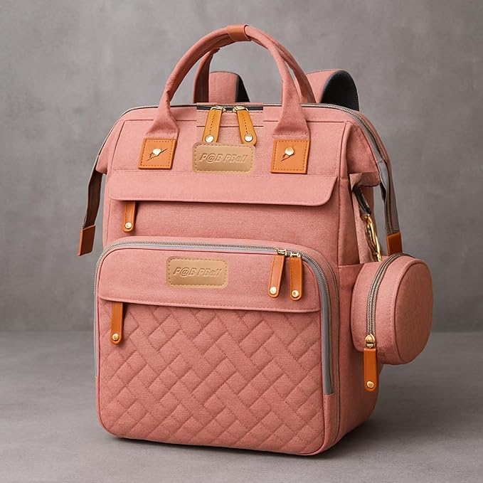 Baby Diaper Bag with Changing Station, Waterproof Diaper Bag Backpack for Mom/Dad, Baby Shower Gifts, w/USB Charging Port, Insulated Bottle Holders & Pacifier Case, XL Storage Backpack, Pink