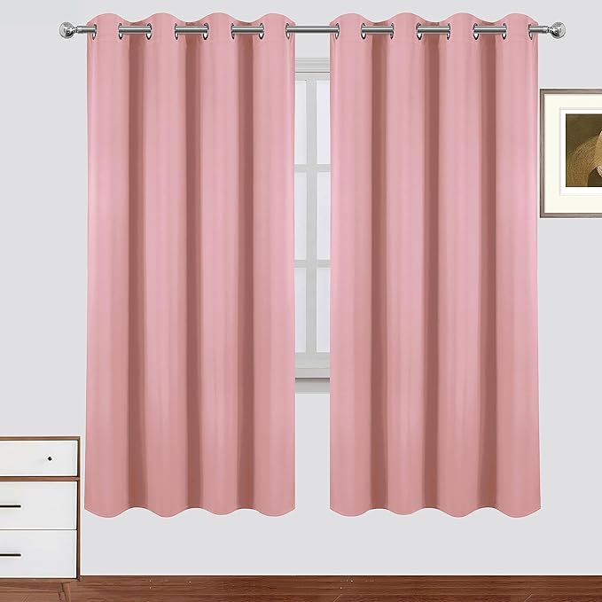 LEMOMO Blackout Curtains 52 x 72 Inch Pink Curtains 2 Panels Darkening Thermal Insulated Bedroom Curtains