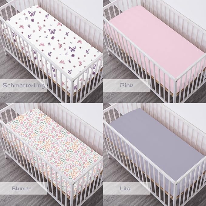 Little Grape Land Crib Sheets 4 Pack, Microfiber Fitted Crib Sheet for Standard Crib Mattress 52"x28"x8", Soft and Neutral Baby Crib Sheets for Boys and Girls, Breathable & Easy Care, Pastel Meadow