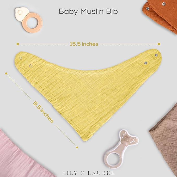 LILY O LAUREL Muslin Baby bibs for drooling and teething, 100% cotton, Bibs for baby girl, Muslin bibs for boys (8 Pack)