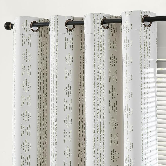 jinchan 95% Blackout Boho Curtains 84 Inch Length for Bedroom Living Room Sage Green on Beige Geometric Printed Grommet Top Room Darkening Thermal Insulated Window Drapes 2 Panels